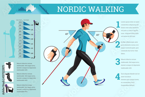 Vector illustrated infographics set with Nordic Walking data.