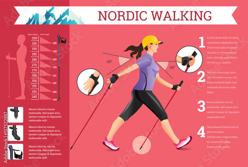 Vector illustrated infographics set with Nordic Walking data.