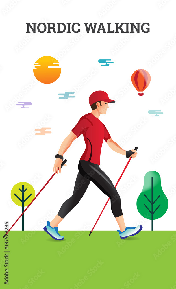 Vector illustration poster with Nordic Walking. Vector illustration poster with Nordic Walking.