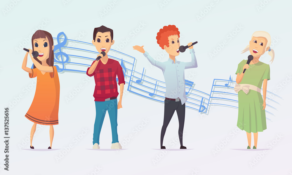 Fototapeta premium Isolated set of kids singing on white background. Cartoon style. Vector illustration
