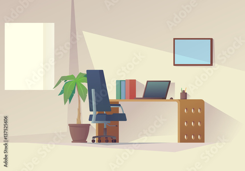 Wallpaper Mural Interior office room. Design workplace in office. Cabinet with workspace with table and computer with big window. Flat style vector illustration Torontodigital.ca