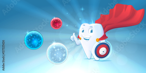 Superhero tooth, smiling