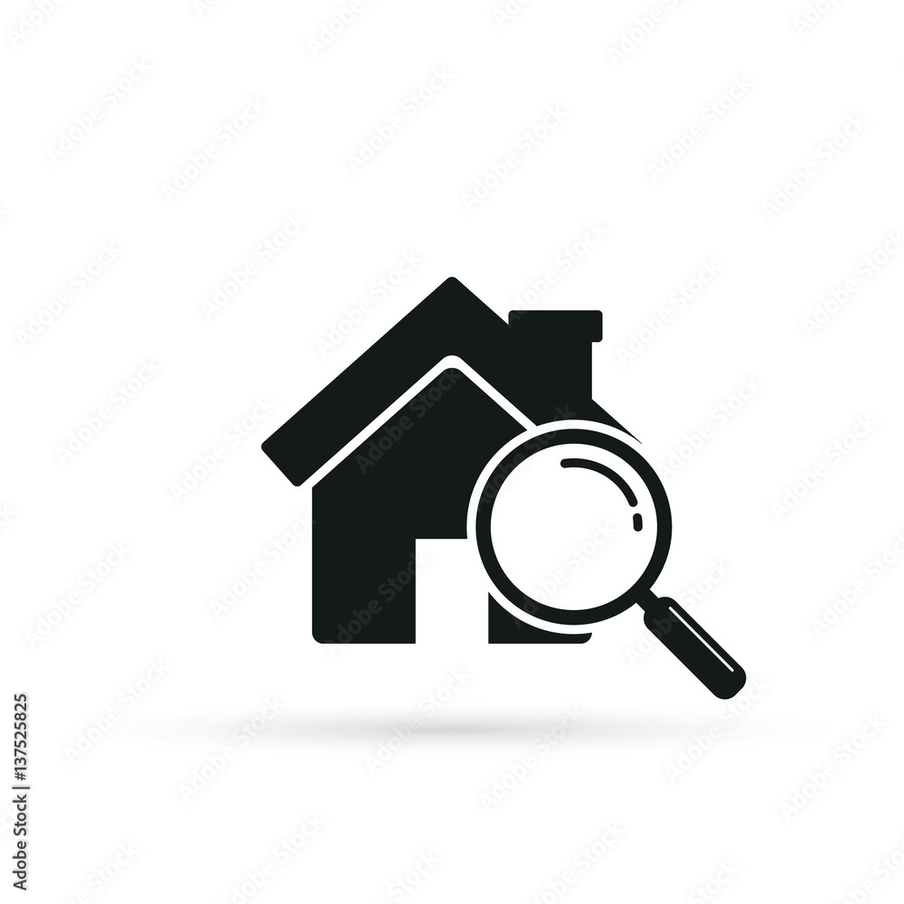 Search house icon with magnifier. Vector. Search house icon with magnifier. Vector.