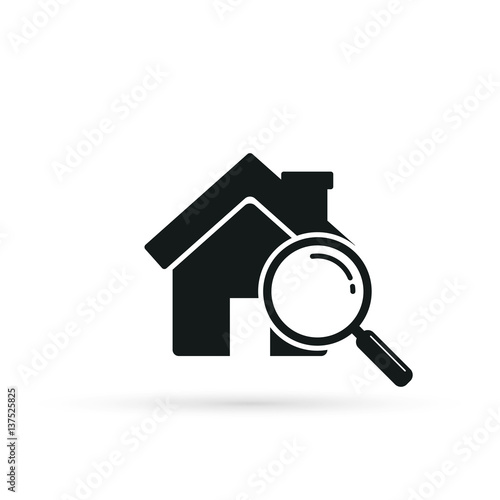 Search house icon with magnifier. Vector.