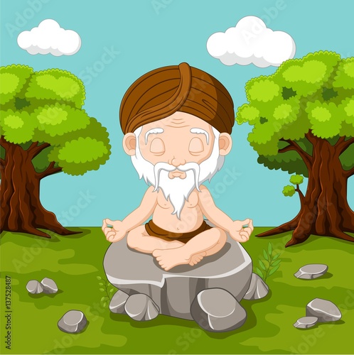 Meditation old man sitting in lotus position