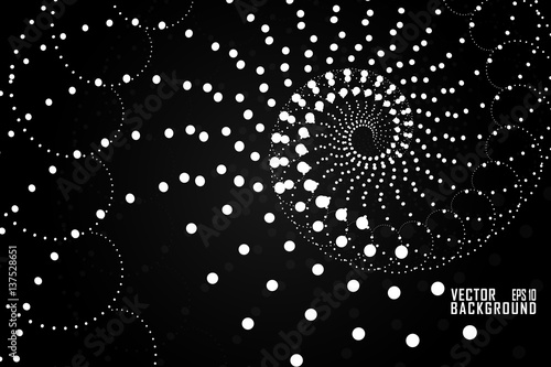 Abstract Design White Dots on Spiral Effect on Black Background