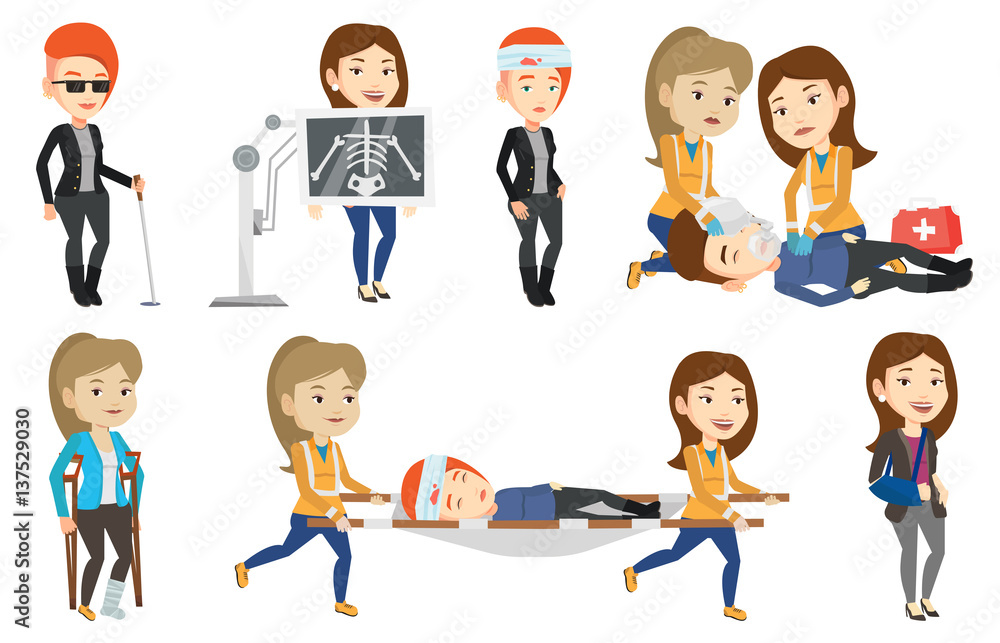 Vector set of doctor characters and patients. Vector set of doctor characters and patients.