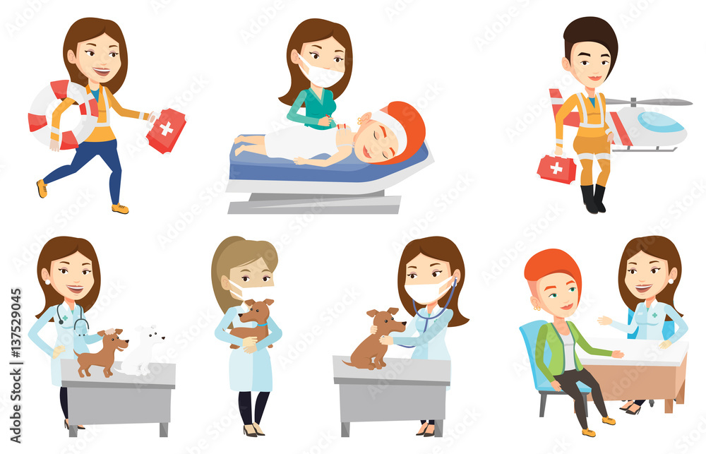 Vector set of doctor characters and patients. Vector set of doctor characters and patients.