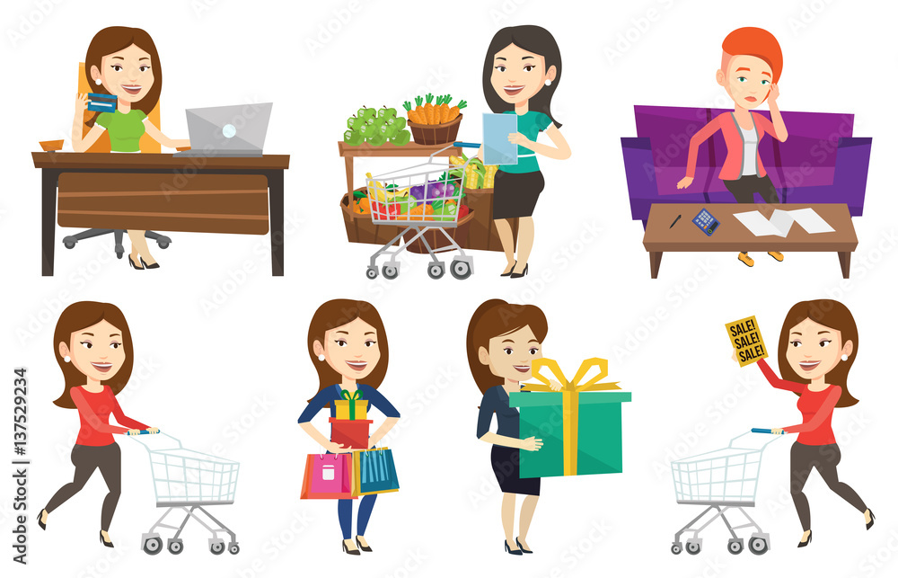 Vector set of shopping people characters. Vector set of shopping people characters.