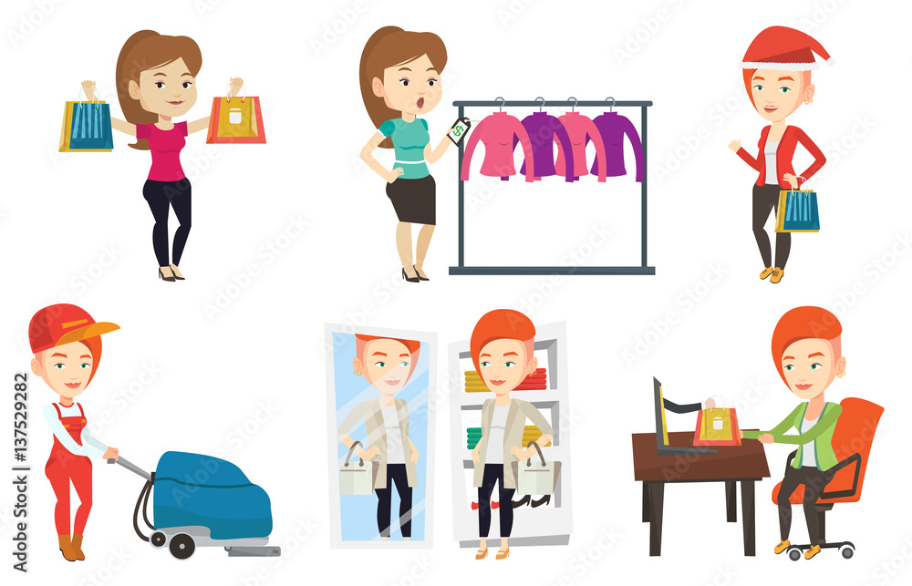 Vector set of shopping people characters. Vector set of shopping people characters.