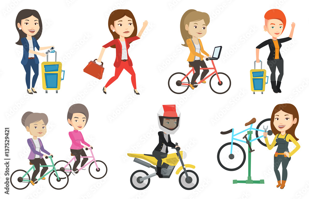 Transportation vector set with people traveling. Transportation vector set with people traveling.