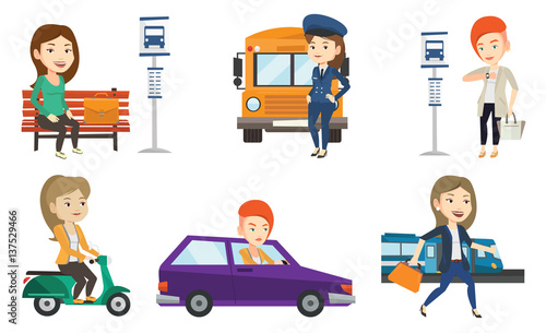 Transportation vector set with people traveling.