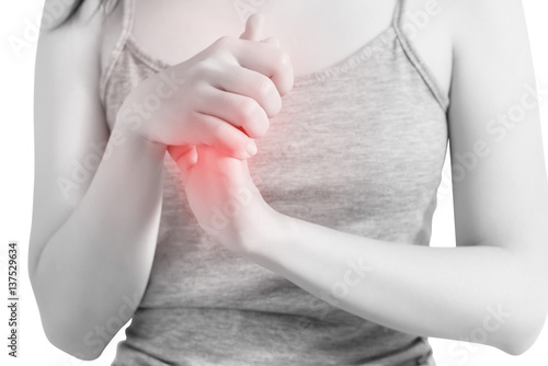Wallpaper Mural Acute pain in a woman hand isolated on white background. Clipping path on white background. Torontodigital.ca