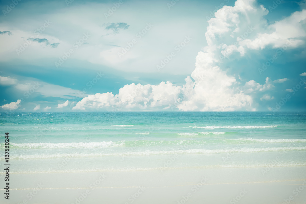 Fototapeta Vintage tropical beach (seascape) in summer. Landscape of seaside. vintage effect color tone.