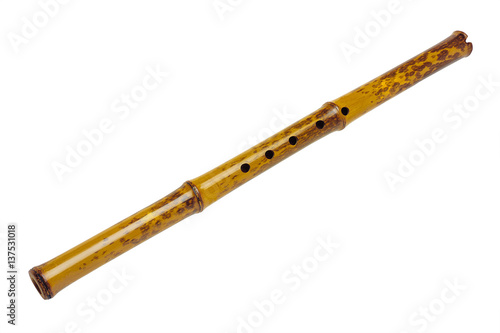 wind musical instrument wooden flute isolated on white background