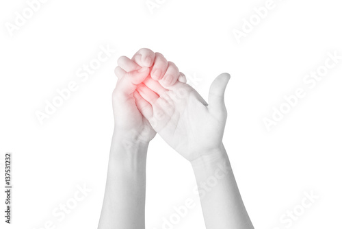 Acute pain in a woman finger isolated on white background. Clipping path on white background. © chatchai