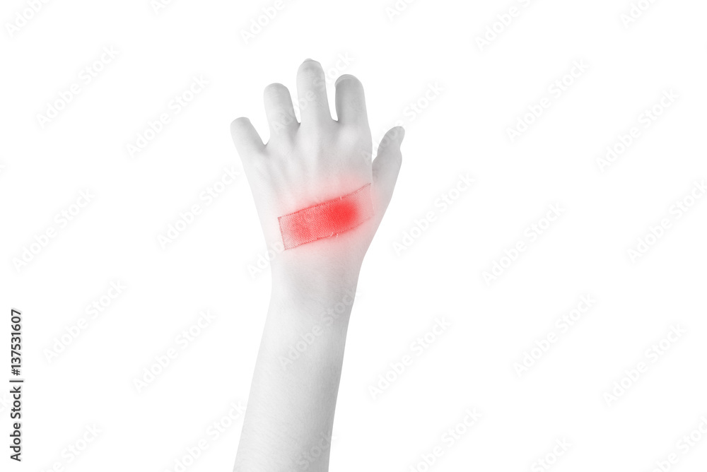 Obraz premium Acute pain in a woman hand isolated on white background. Clipping path on white background..
