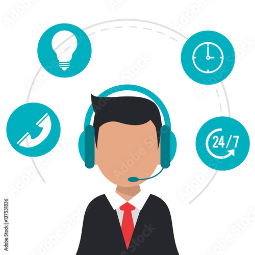 character wearing headset call center icons vector illustration eps 10