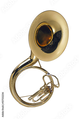 wind musical instrument by a sousaphone isolated on white background