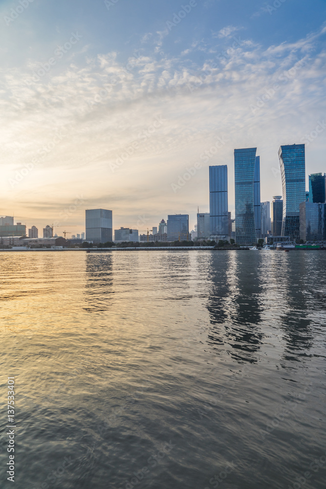 landmarks of Shanghai along Huangpu river in China. landmarks of Shanghai along Huangpu river in China.