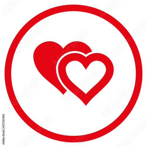 Love Hearts rounded icon. Vector illustration style is flat iconic symbol inside circle  red color  white background.