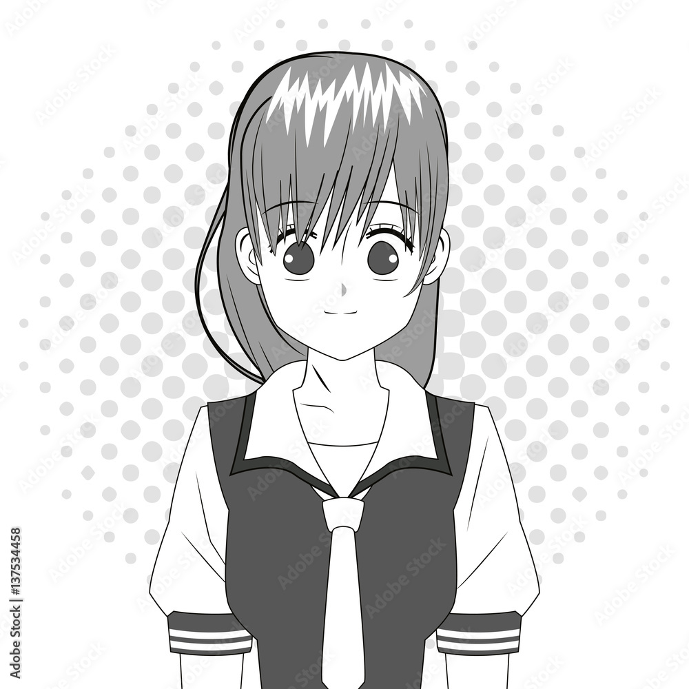 anime girl japanese character black and white vector illustration eps 10 anime girl japanese character black and white vector illustration eps 10