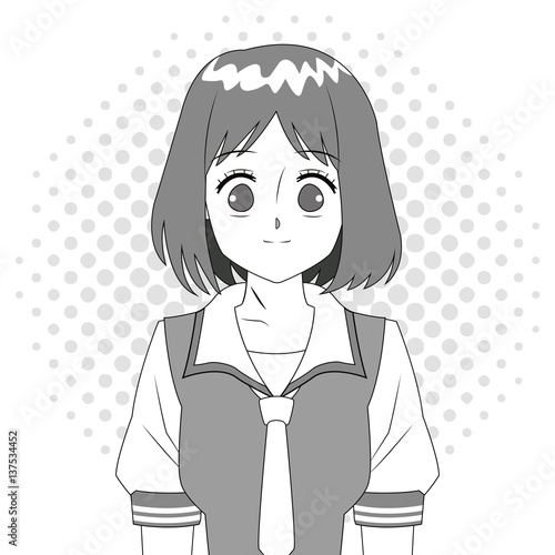 anime girl japanese character black and white vector illustration eps 10