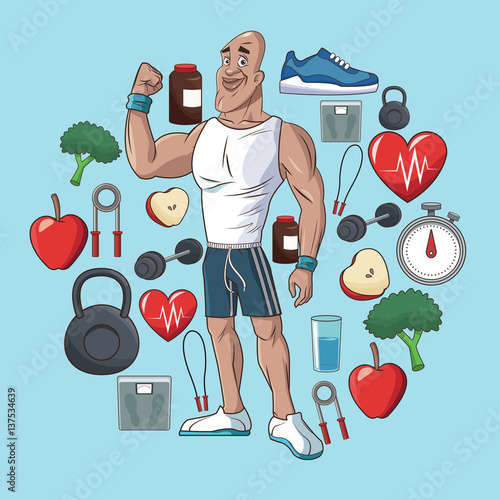 healthy man sport food concept elements vector illustration eps 10