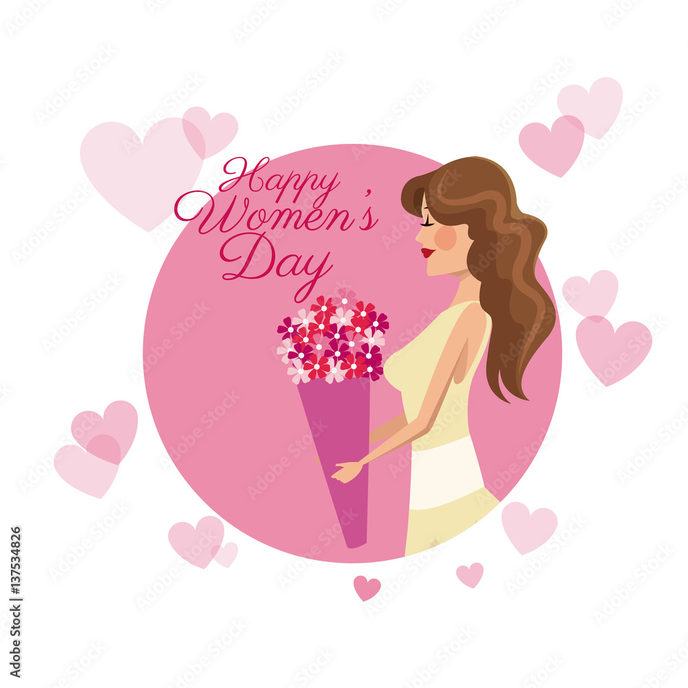 happy womens day card girl flower pink hearts image vector illustration eps 10 happy womens day card girl flower pink hearts image vector illustration eps 10