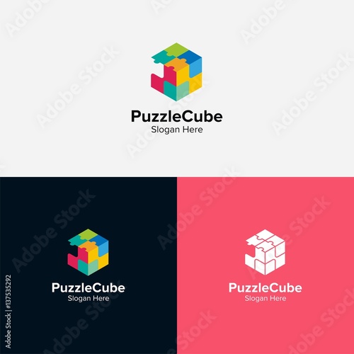 Puzzle cube logo vector
