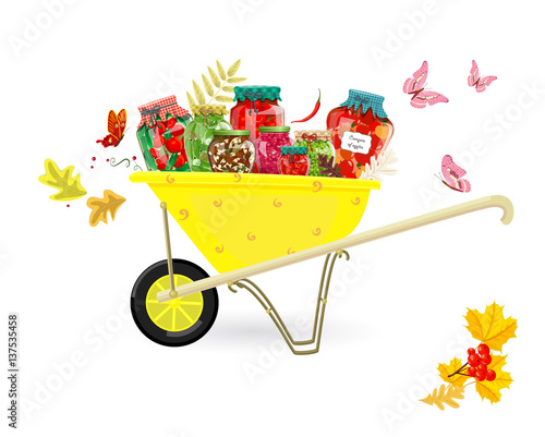 tasty pickled foods in garden cart for your design