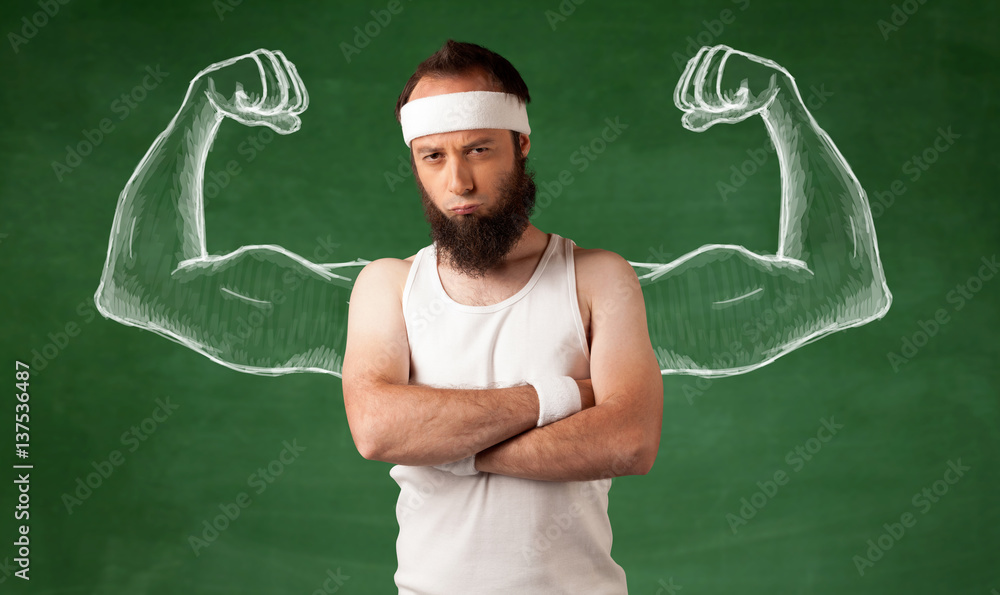 Skinny young man working out