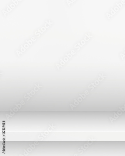 Empty white shelf hanging on a wall. 3d rendering.