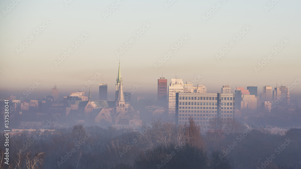 Łódź w smogu. Polska.