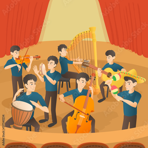 Orchestra musicians figures concept, cartoon style