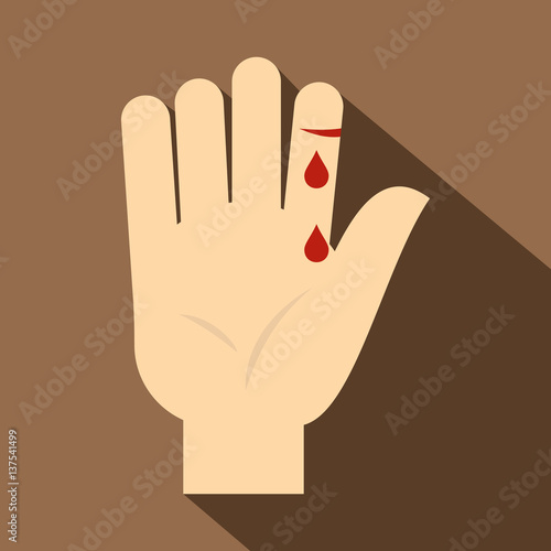 Bleeding human thumb icon, flat style