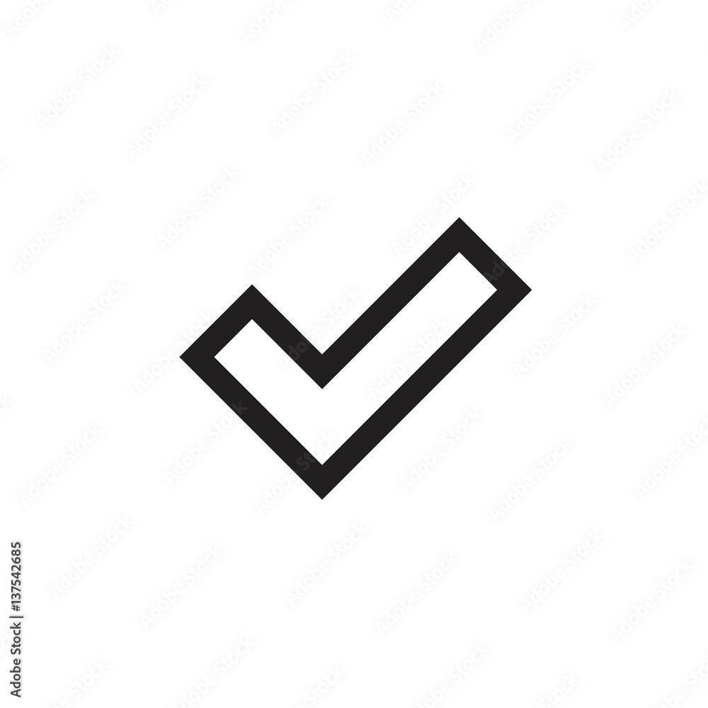 Tick sign element. Black checkmark icon isolated on white background. Simple mark graphic design. OK button for vote, decision, web. Symbol of correct, check, approved. Vector illustration Tick sign element. Black checkmark icon isolated on white background. Simple mark graphic design. OK button for vote, decision, web. Symbol of correct, check, approved. Vector illustration