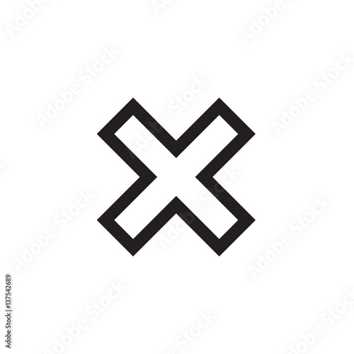 Cross sign element. Black X icon isolated on white background. Simple mark graphic design. Button for vote, decision, web. Symbol of error, check, wrong and stop, failed. Vector illustration