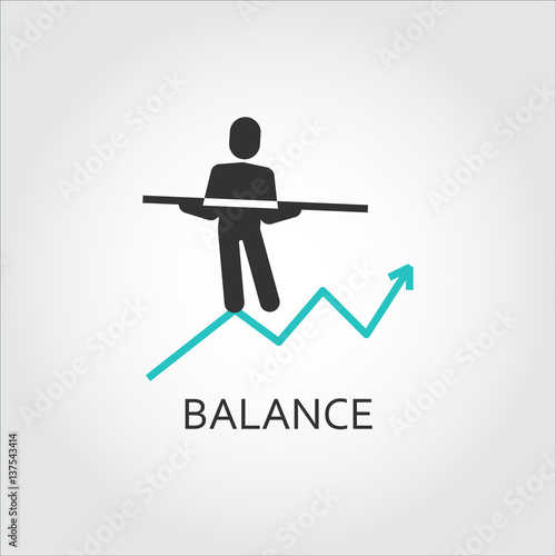 Line icon of balance as man goes on the chart