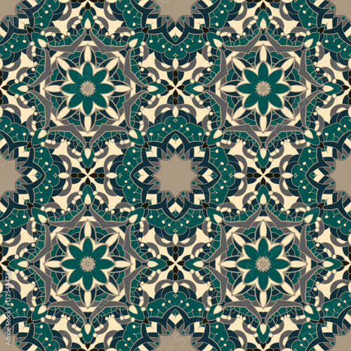 Seamless pattern. Decorative pattern with mandalas. Arabic, Islam, Indian,Turkish motifs. Ornament with swirls. Vector illustration