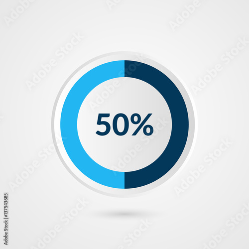 50 percent blue grey and white pie chart. Percentage vector infographics. Circle diagram business illustration