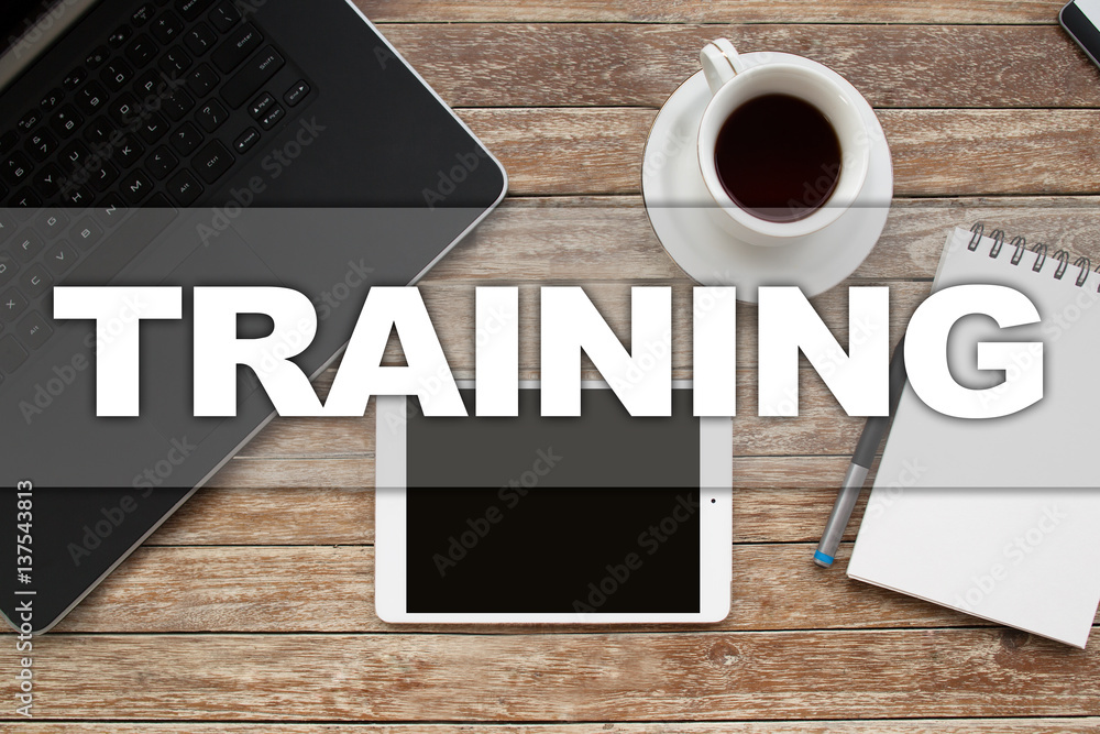 Tablet on desktop with training text. Tablet on desktop with training text.