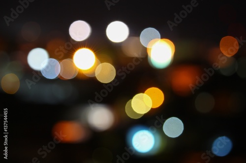 Abstract blurred bokeh in city colorfu beautiful in night top view, with copy space