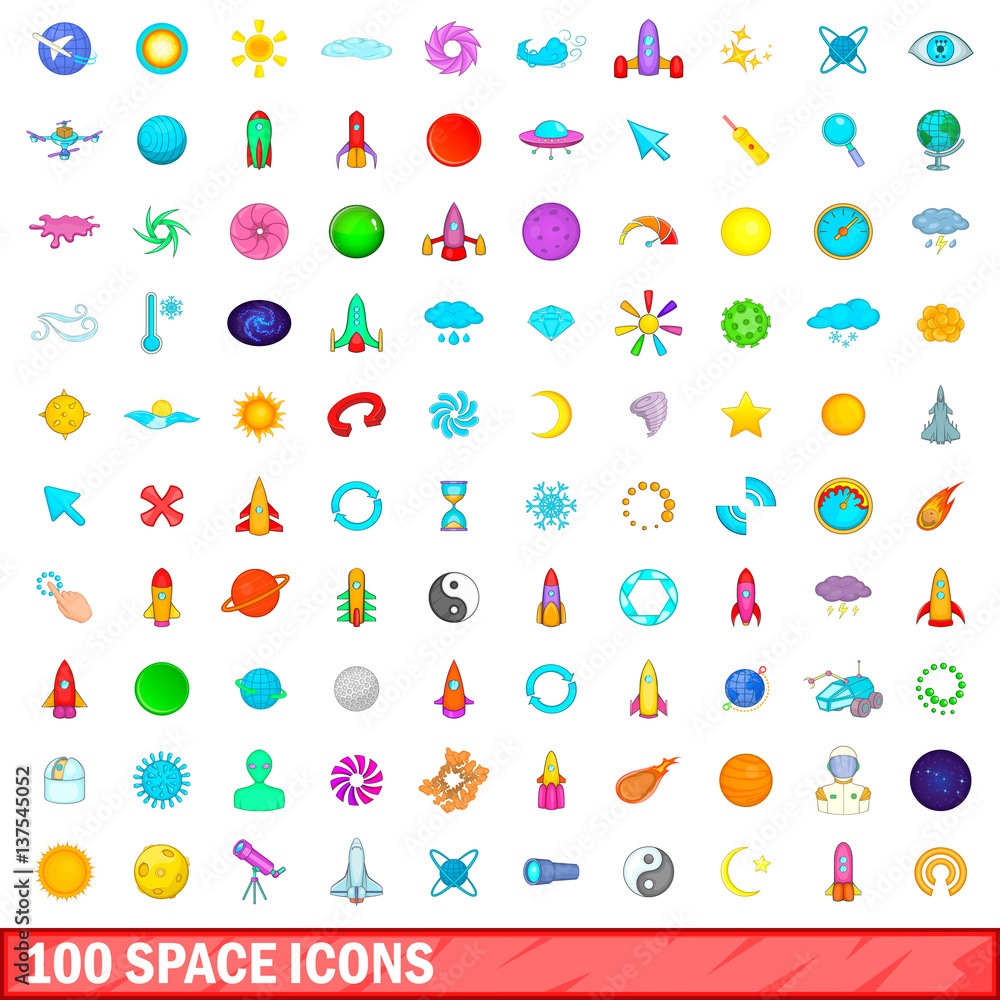 100 space icons set, cartoon style 100 space icons set, cartoon style
