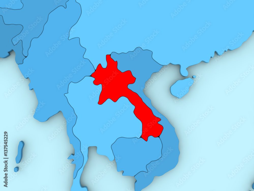 Fototapeta premium Laos on 3D map