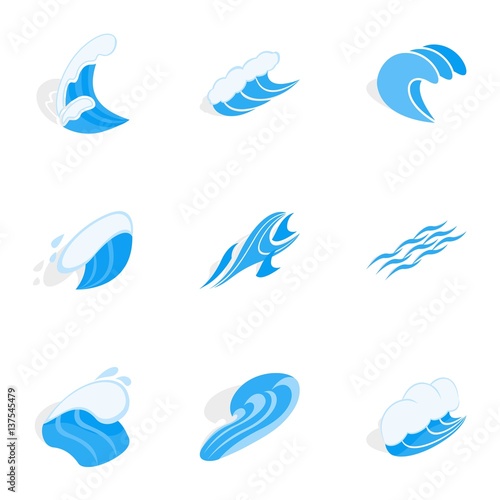 Blue wave icons  isometric 3d style