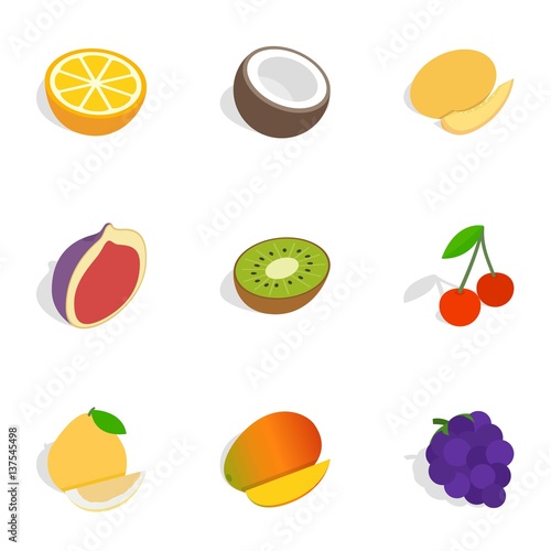 Fototapeta Naklejka Na Ścianę i Meble -  Different fruits, berries icons isometric 3d style