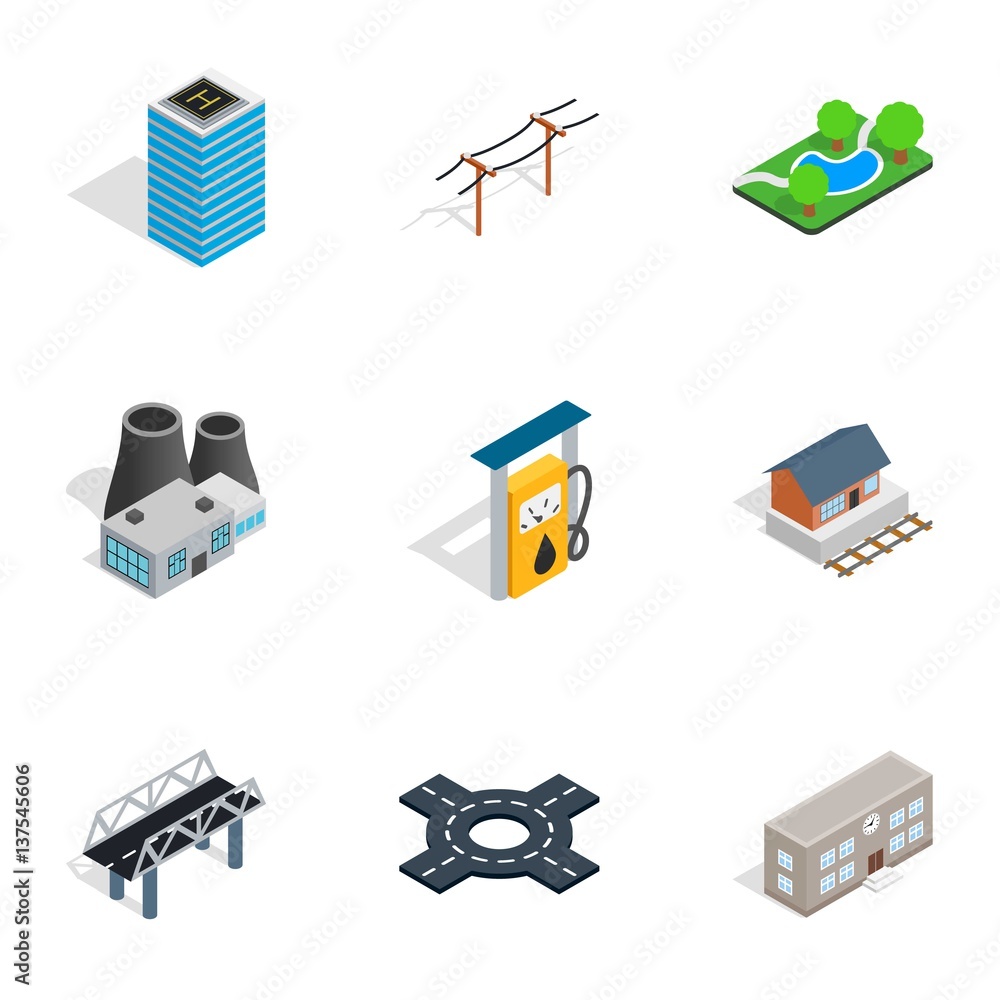 Naklejka premium Modern city icons, isometric 3d style