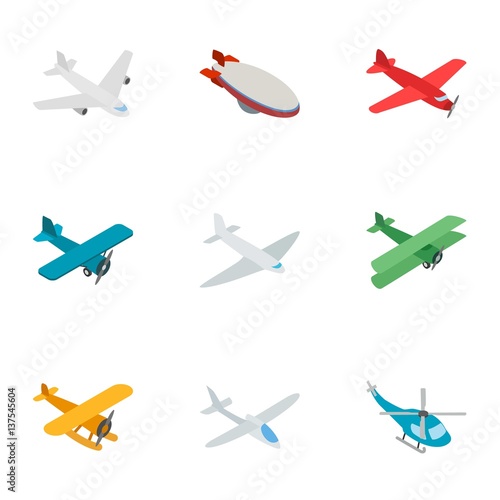 Aviation icons, isometric 3d style
