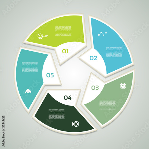 Vector circle infographic. Template for diagram, graph, presentation and chart. Business concept with five options, parts, steps or processes. Abstract background.